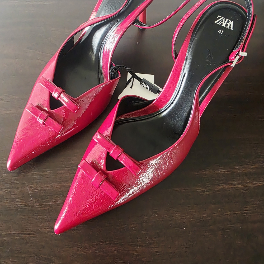 Zara Red Slingback Heels with Pointed Toe and Stiletto - Picture 4 of 4